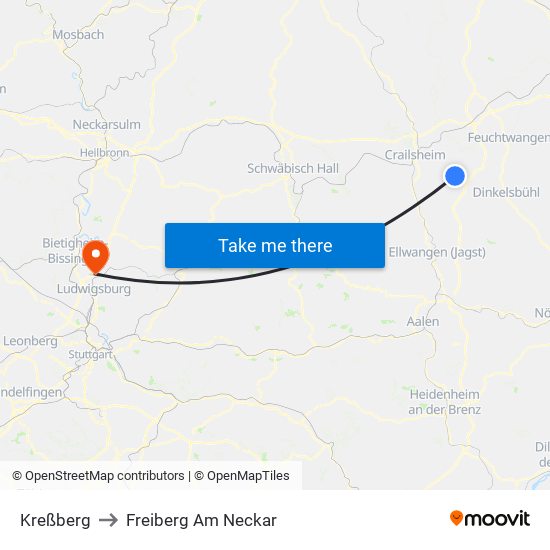 Kreßberg to Freiberg Am Neckar map