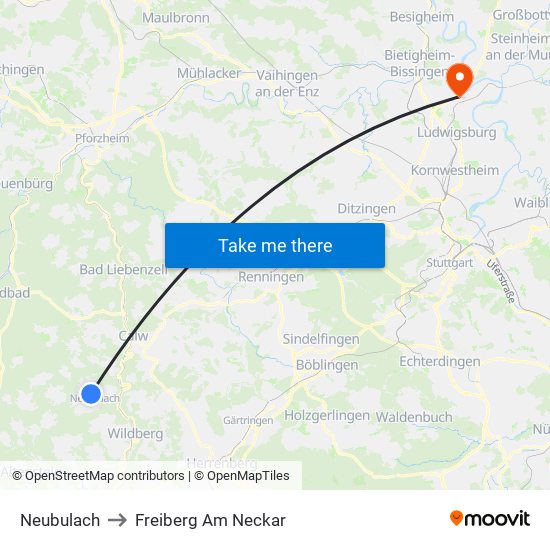 Neubulach to Freiberg Am Neckar map