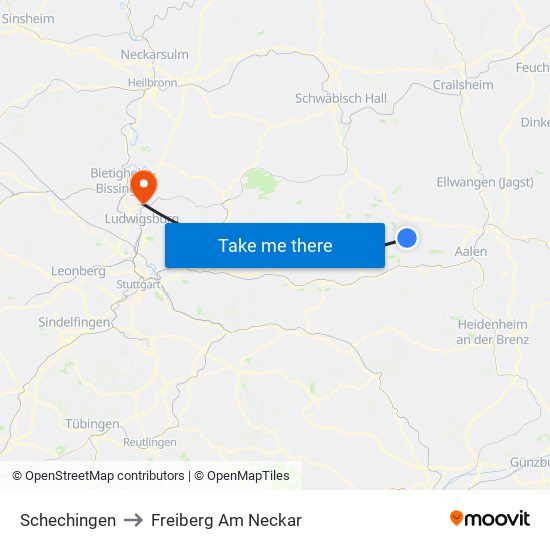 Schechingen to Freiberg Am Neckar map