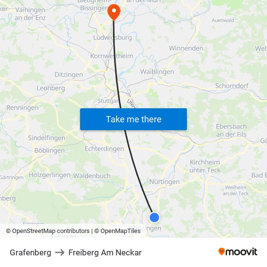 Grafenberg to Freiberg Am Neckar map