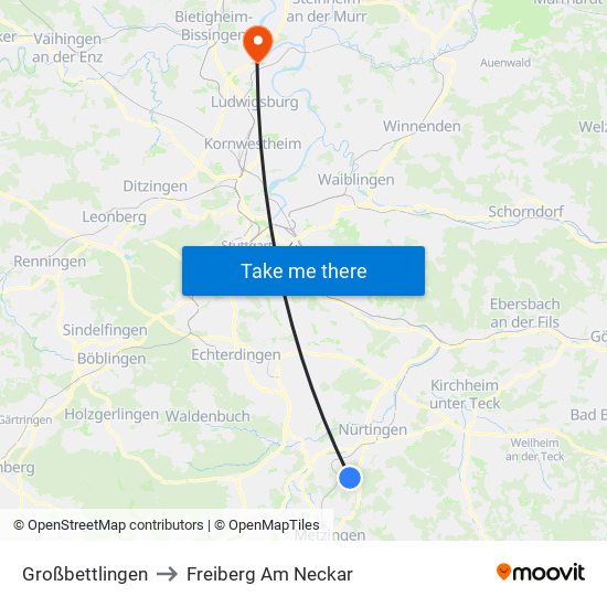 Großbettlingen to Freiberg Am Neckar map