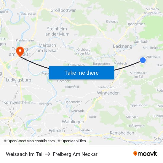 Weissach Im Tal to Freiberg Am Neckar map