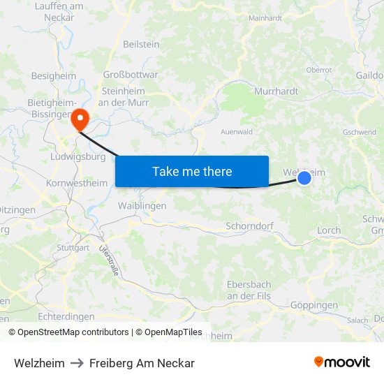 Welzheim to Freiberg Am Neckar map