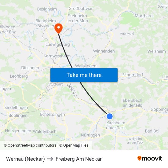 Wernau (Neckar) to Freiberg Am Neckar map