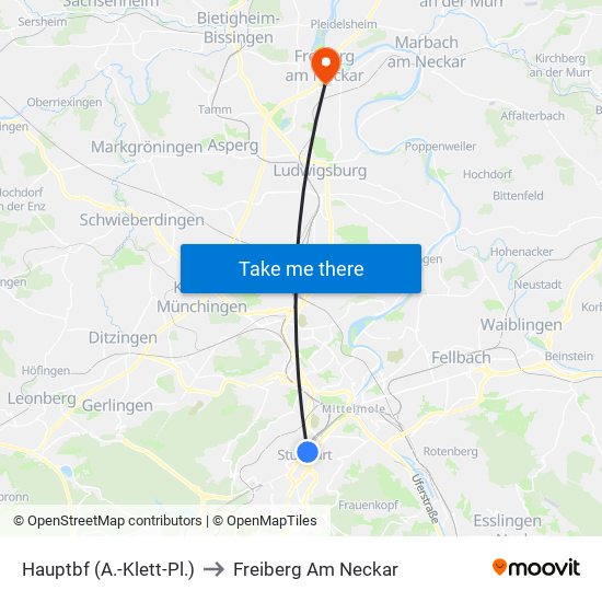 Hauptbf (A.-Klett-Pl.) to Freiberg Am Neckar map