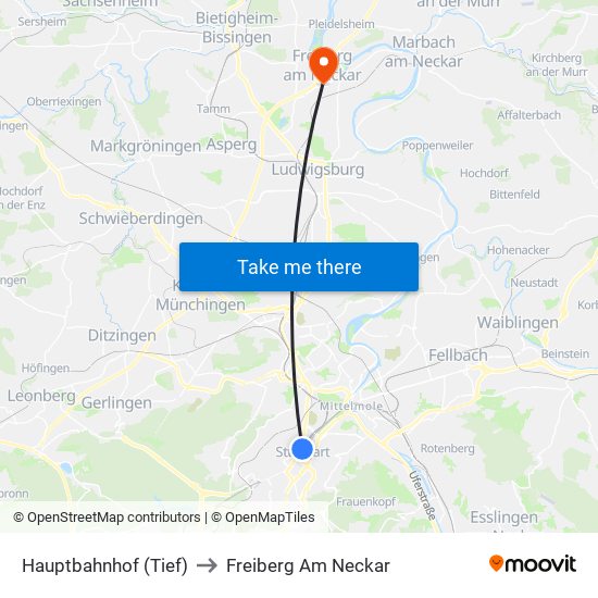 Hauptbahnhof (Tief) to Freiberg Am Neckar map