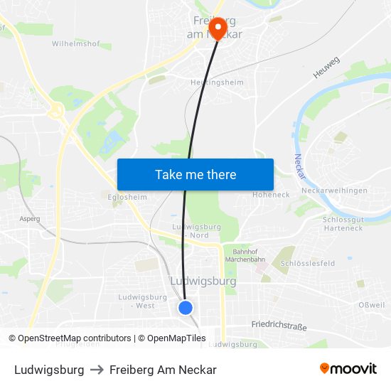 Ludwigsburg to Freiberg Am Neckar map