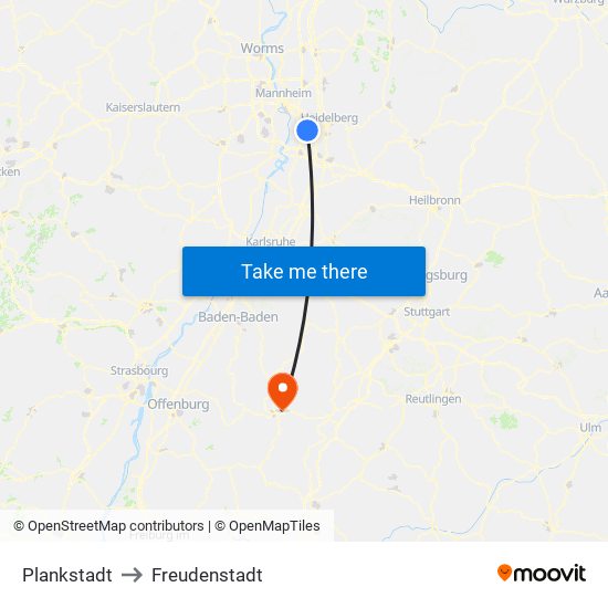 Plankstadt to Freudenstadt map