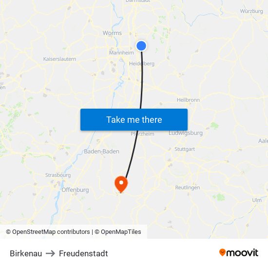 Birkenau to Freudenstadt map