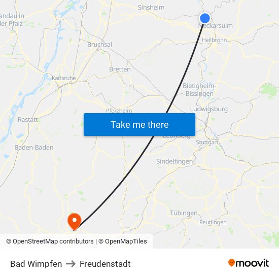 Bad Wimpfen to Freudenstadt map