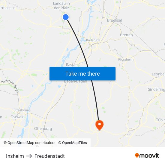 Insheim to Freudenstadt map