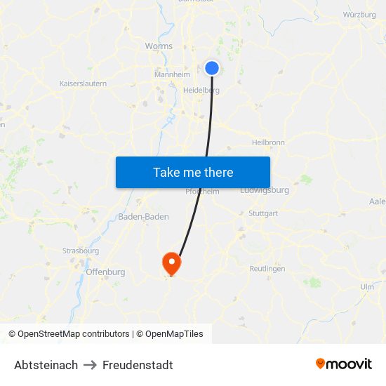 Abtsteinach to Freudenstadt map