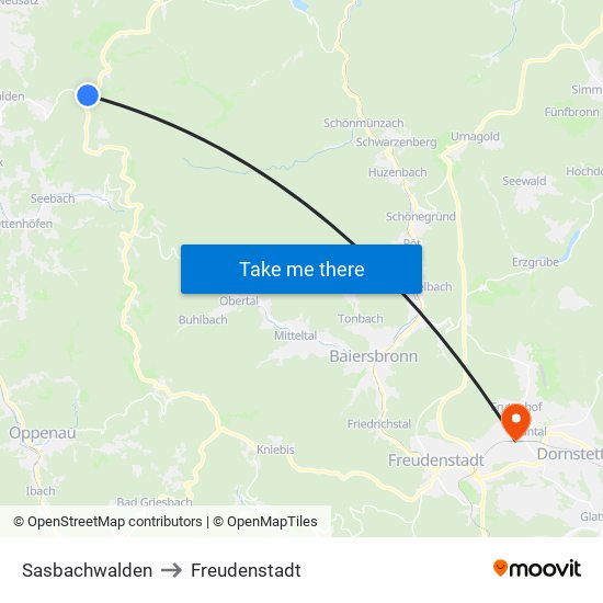 Sasbachwalden to Freudenstadt map