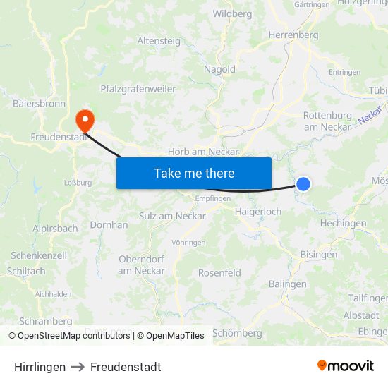 Hirrlingen to Freudenstadt map