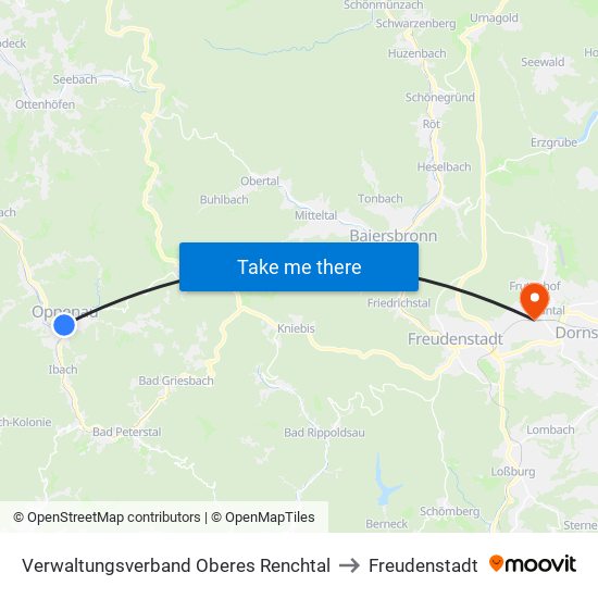 Verwaltungsverband Oberes Renchtal to Freudenstadt map