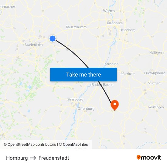 Homburg to Freudenstadt map