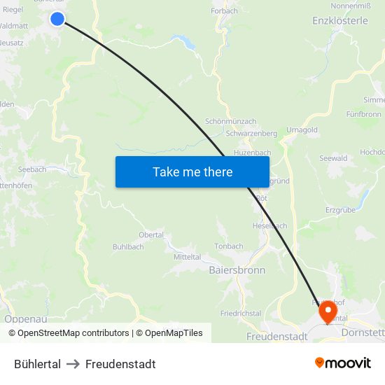 Bühlertal to Freudenstadt map