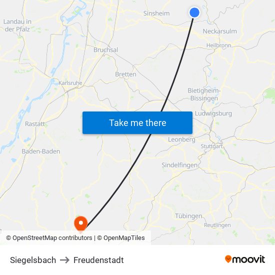 Siegelsbach to Freudenstadt map