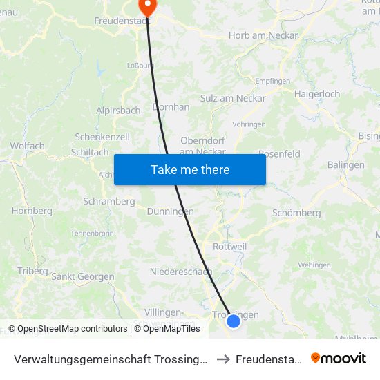 Verwaltungsgemeinschaft Trossingen to Freudenstadt map