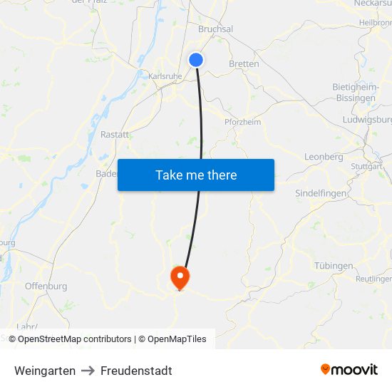 Weingarten to Freudenstadt map