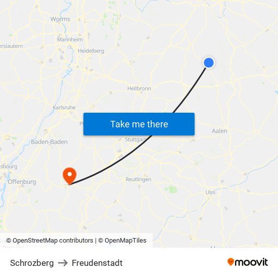 Schrozberg to Freudenstadt map