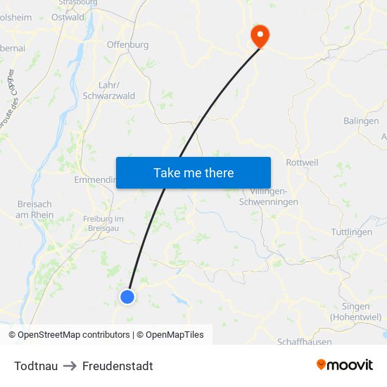 Todtnau to Freudenstadt map