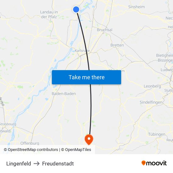 Lingenfeld to Freudenstadt map