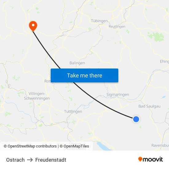 Ostrach to Freudenstadt map