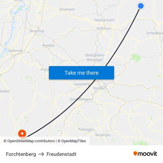 Forchtenberg to Freudenstadt map