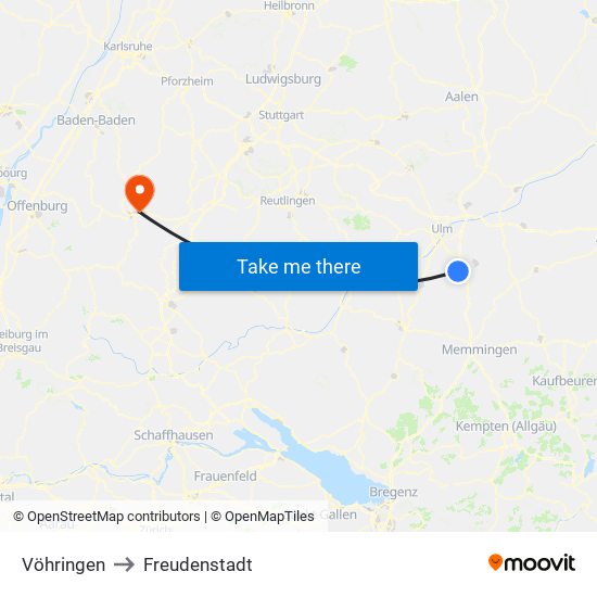 Vöhringen to Freudenstadt map