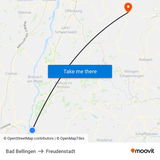 Bad Bellingen to Freudenstadt map