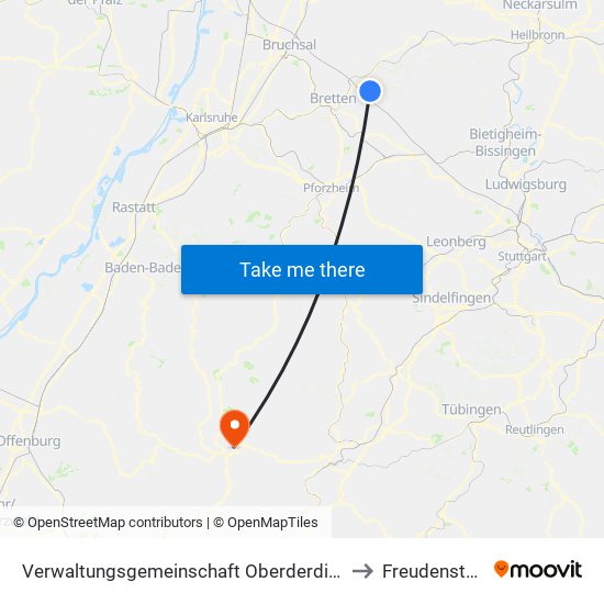 Verwaltungsgemeinschaft Oberderdingen to Freudenstadt map