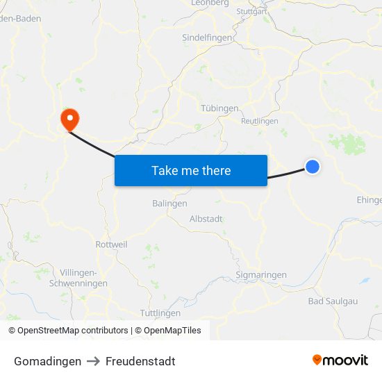 Gomadingen to Freudenstadt map