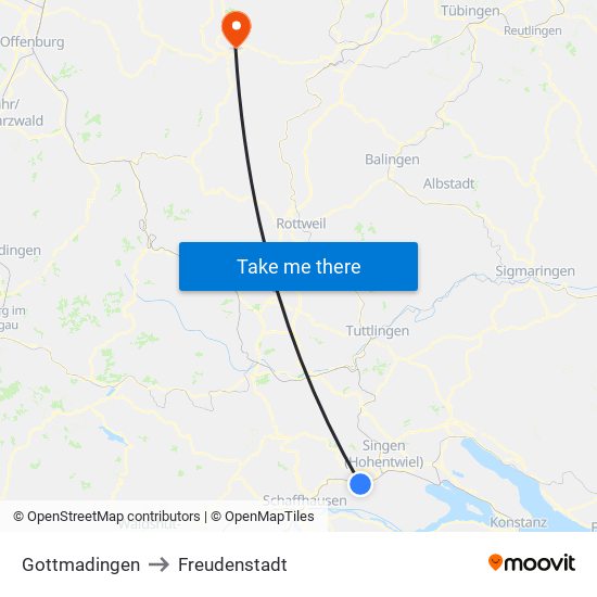 Gottmadingen to Freudenstadt map