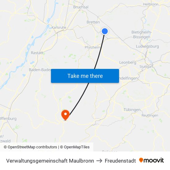 Verwaltungsgemeinschaft Maulbronn to Freudenstadt map