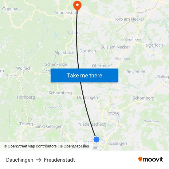 Dauchingen to Freudenstadt map