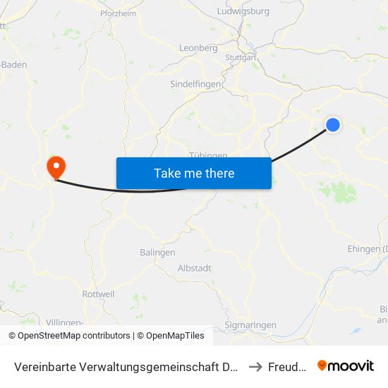 Vereinbarte Verwaltungsgemeinschaft Der Stadt Weilheim An Der Teck to Freudenstadt map