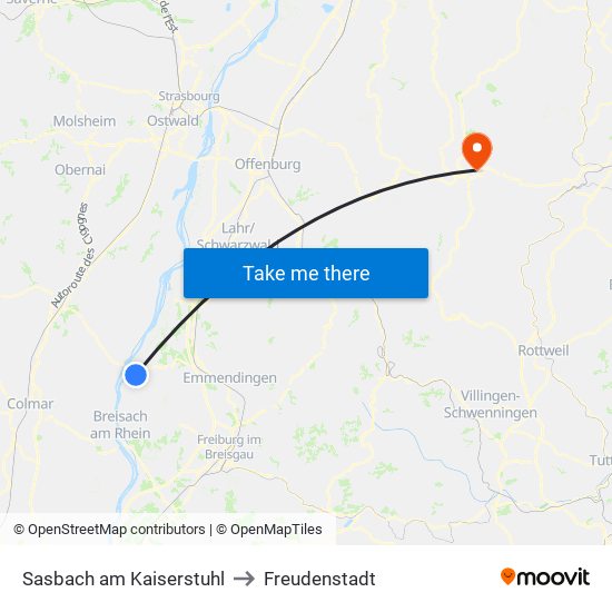 Sasbach am Kaiserstuhl to Freudenstadt map