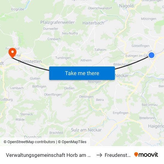 Verwaltungsgemeinschaft Horb am Neckar to Freudenstadt map