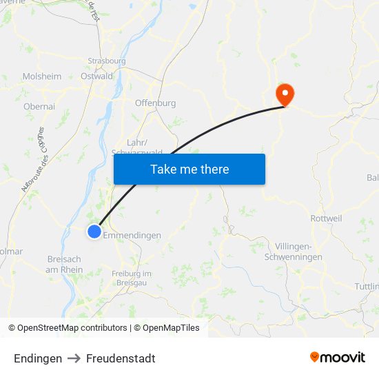 Endingen to Freudenstadt map