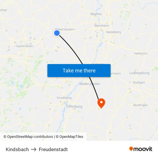 Kindsbach to Freudenstadt map