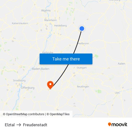 Elztal to Freudenstadt map