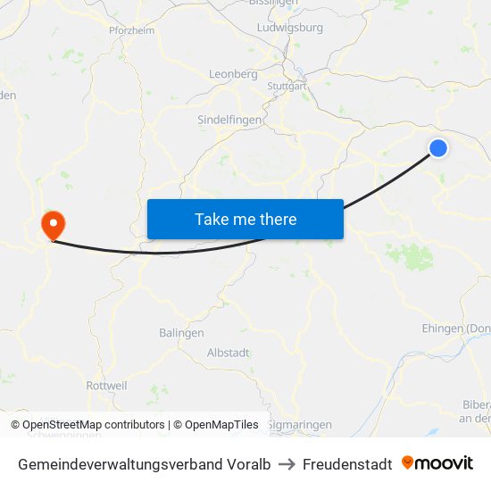 Gemeindeverwaltungsverband Voralb to Freudenstadt map