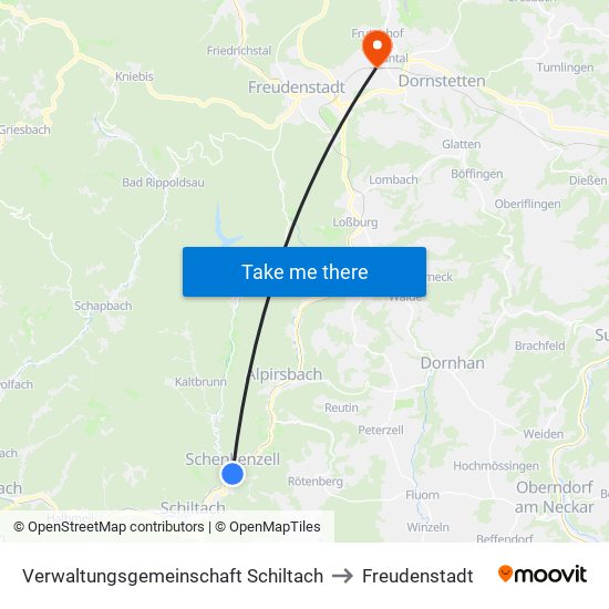 Verwaltungsgemeinschaft Schiltach to Freudenstadt map