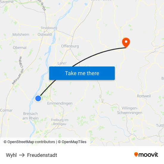 Wyhl to Freudenstadt map