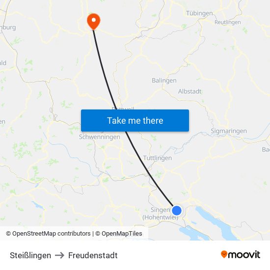 Steißlingen to Freudenstadt map