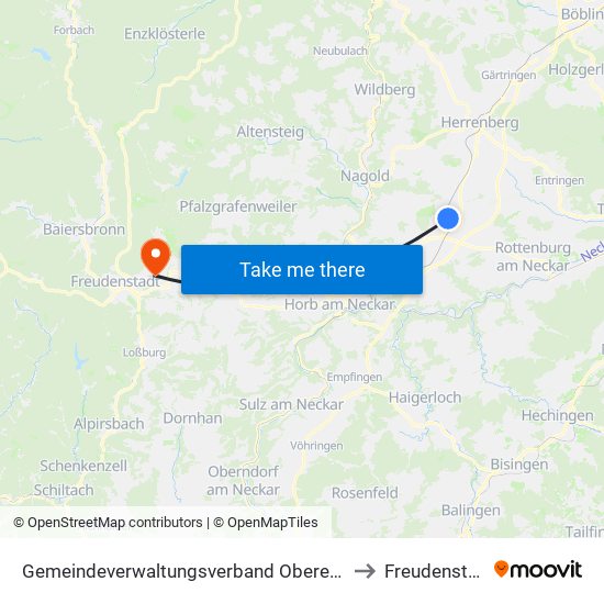 Gemeindeverwaltungsverband Oberes Gäu to Freudenstadt map