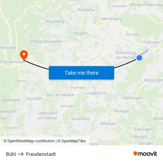 Bühl to Freudenstadt map