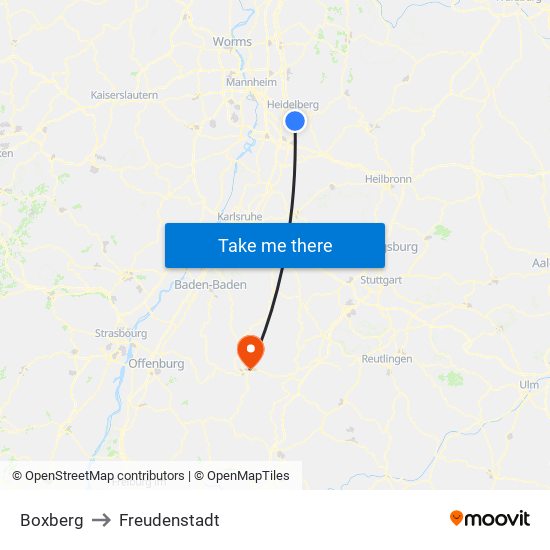 Boxberg to Freudenstadt map