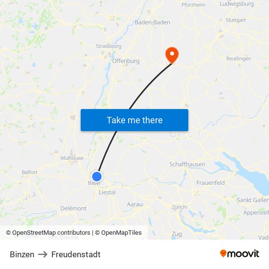 Binzen to Freudenstadt map
